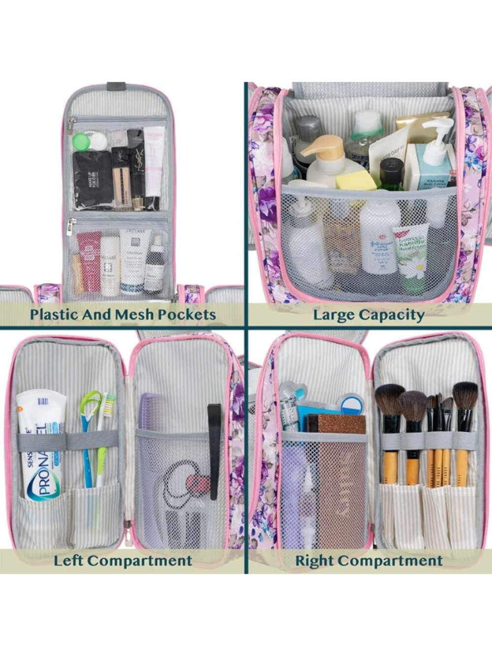 XL Floral Pink Hanging Toiletry & Makeup Travel Organizer NWT - Picture 4 of 5